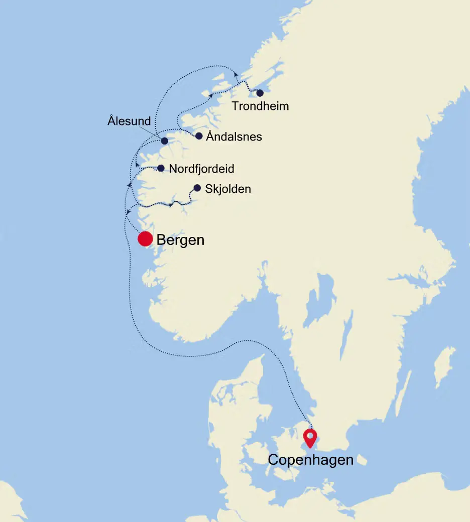 2025-0415 silversea-Bergen to Copenhagen-map