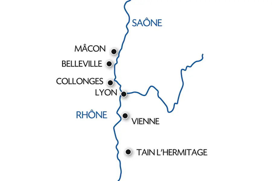 2025-0829-The Valleys of the Rhône and Saône Gastronomy and vineyards-map