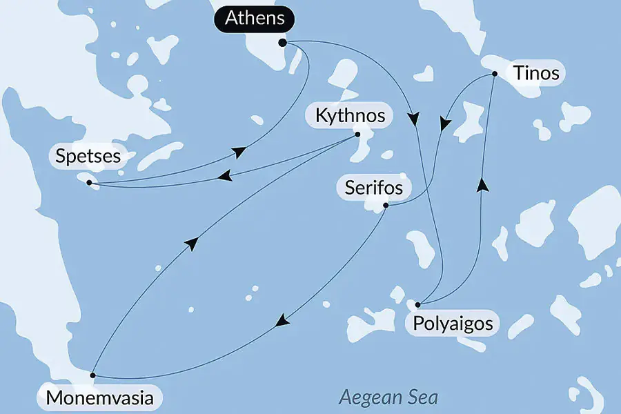 2025-1208-ponant-2027 The Cyclades, in the Wake of Le Ponant-map