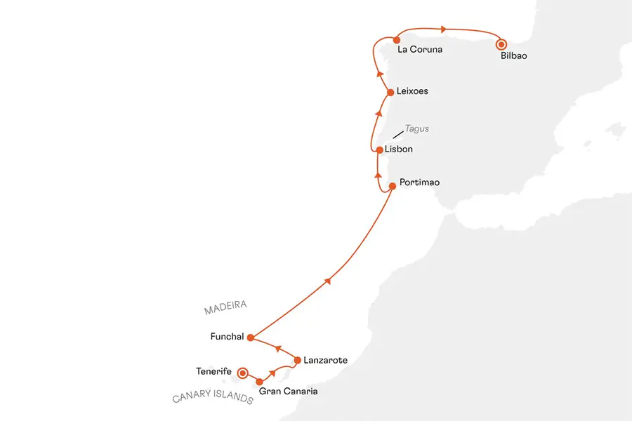 2026-0102-Entertainment-Tenerife – Bilbao From the Atlantic islands to the north of Spain-map