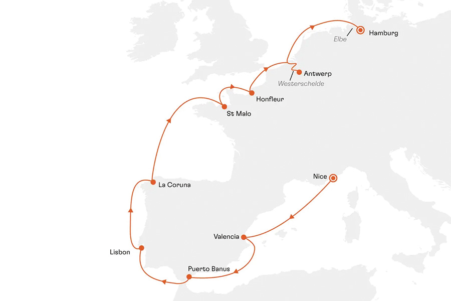 2026-0130 Coastal magic from Nice to Hamburg-map