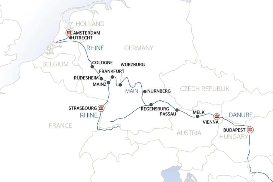 2026-0514-Cruise across Europe from Amsterdam to Budapest-map